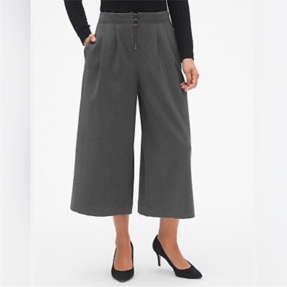 GAP Retro Cropped Charcoal Grey High Rise Wide Leg Pants O-Ring Zip NWT 14